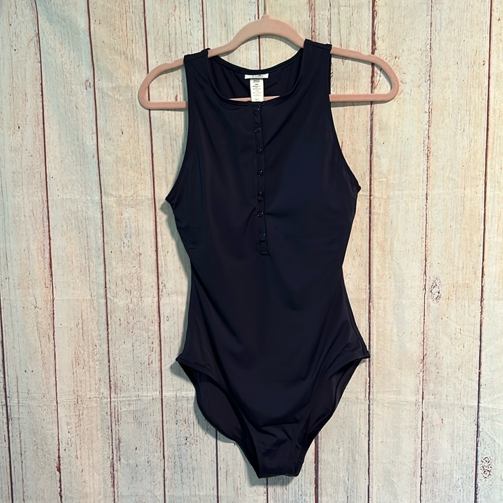 ANDIE Navy Henley One-Piece Swimsuit - Picture 5 of 10